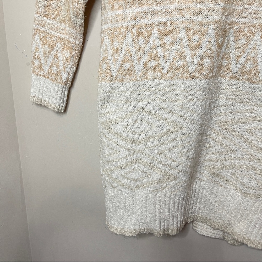 ❌SOLD❌JOIE Open Front Longline Cardigan Nordic Knit Beige, Large - Picture 7 of 10